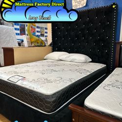 Queen Velvet Bed Frame Black With Diamond Studs 