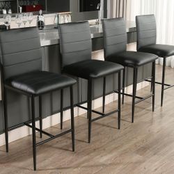 SICOTAS Counter Height Stools Set of 4 - Modern PU Leather - N/A - Black
