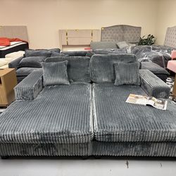 Brand new Oversized Double Chaise Lounge Chair Indoor, 79.5" Comfy 2 Seater Sleeper Sofa Bed with Side Cabinet, Throw Pillows, Plush Corduroy Lounge S