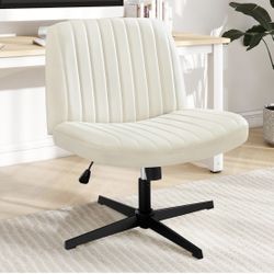 DUMOS Criss Cross Chair Legged Office Wide Comfy Desk Seat, No Wheels Armless Computer Task Seating, Swivel Vanity Home Height Adjustable