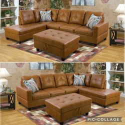 Brand New Leather Sectional With Storage Ottoman 