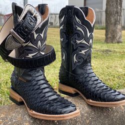 Mens Boots And Belt Set