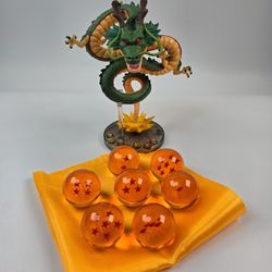 Resin Shenron Figure Shenlong Statue Set + 4.3cm Crystal Balls + Shelf