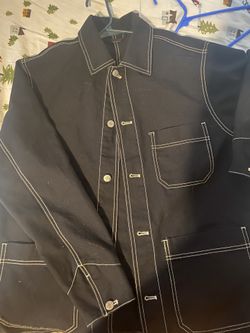 H&M Black Jacket White Stitch