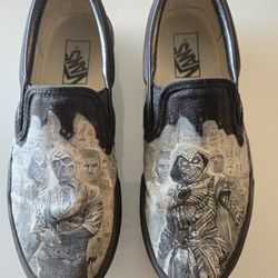 Vans (BLACK)- Hand Painted Moon Knight. Size 7.5