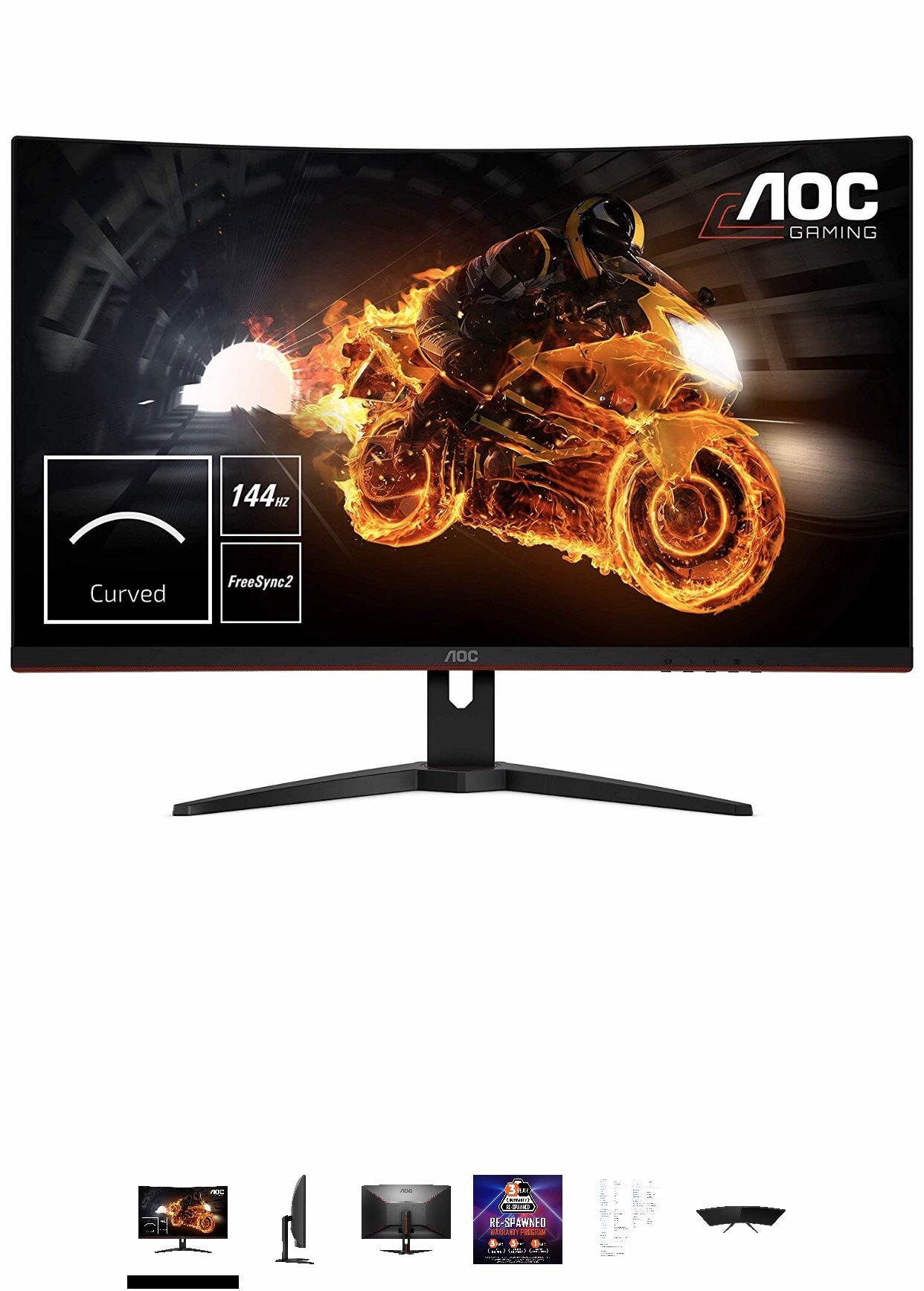 AOC C32G1 32" Curved Frameless Gaming Monitor, FHD 1920x1080, VA panel, 1ms MPRT, 144Hz, FreeSync, DisplayPort/HDMI/VGA, VESA