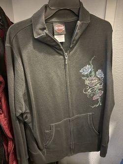 Vintage Harley Davidson Womens XL Faded Skull Rose Spell Out Full Zip Sweatshirt