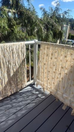 2 Lovely Sheer Gold Ornamented Fabric Curtain Panels