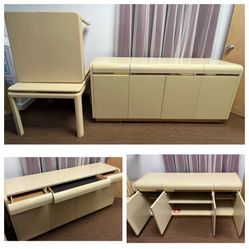 Vintage cream lacquered Lane credenza sideboard buffet $99 and 2 matching end side accent tables $49ea.  