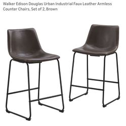 Faux Leather Armless Counter Chairs, Set of 2, Brown