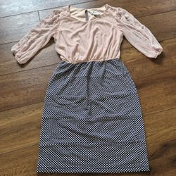 En Focus Studio Dress Pink Blue Polka Dot Women's Sz 6