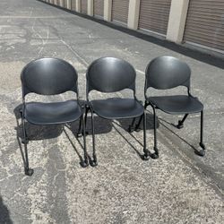 3 Nice Stackable Chairs With Wheels- $35 ALL