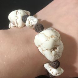 Natural Magnesite and Lava Stone, Artisan Handmade Chunky Bracelet