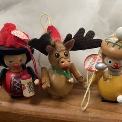 Vintage German Steinbach Christmas Ornaments Reindeer, Nutcracker And Golfer
