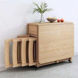 Foldable Dining Table With 2 Gray Chairs