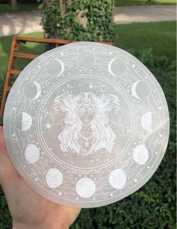 Real 6 inch Selenite Moon Goddess Charging Plate