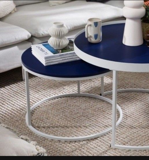 Contemporary Blue Round Nesting Coffee Table Set - 2(New In A Box)