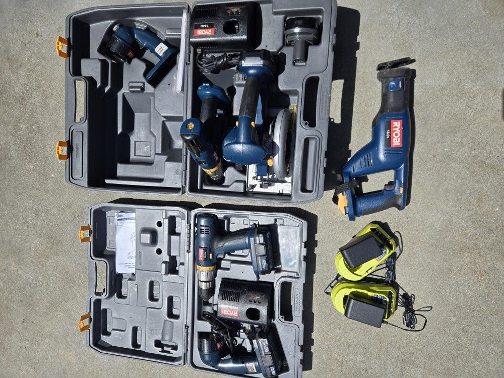 Ryobi 18v Power Tools Sets w/Cases