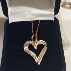 14kt Gold Diamond Heart Necklace With Gold Chain 