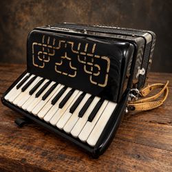 Vintage PAN Italia Piano Accordion Black Made in Italy 12 Bass 25 Key 1950s