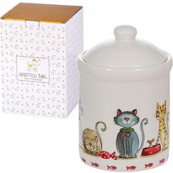 SPOTTED DOG GIFT COMPANY Ceramic Jar with Lid for Countertop, Decorative Cat Food Storage Kitchen Canister for Coffee Tea Sugar, Novelty Treat Contain