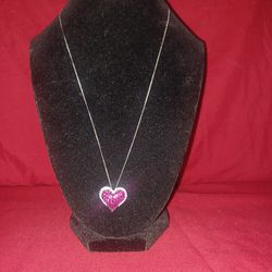 Sterling Silver Heart Pink Sapphire Lab Created Black Cluster Pendant 