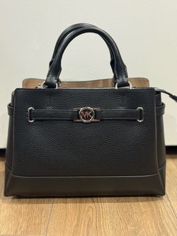 Michael Kors Reed Small Black Pebbled Leather Satchel Purse NWT, Silver Hardware