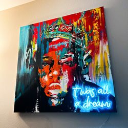 Custom Biggie Painting With Neon Sign 
