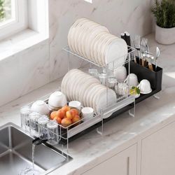 2 Tier Dish Drying Rack Extendable from 13.4 to 28.7 in