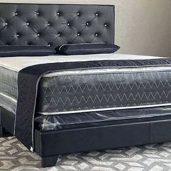 (NEW IN BOX)Black Bed Frame with rhinestones available in Full & Queen Size