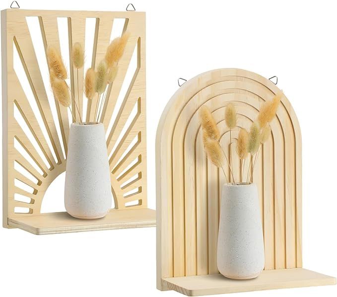 TATUO 2 Piece Wooden Boho Floating Shelves.