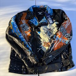 R3bel "Fuel Your Passion" black studded biker jacket Size XL