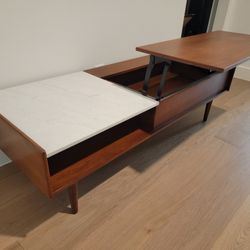 West Elm Lift Top Coffee Table w/ marble and walnut