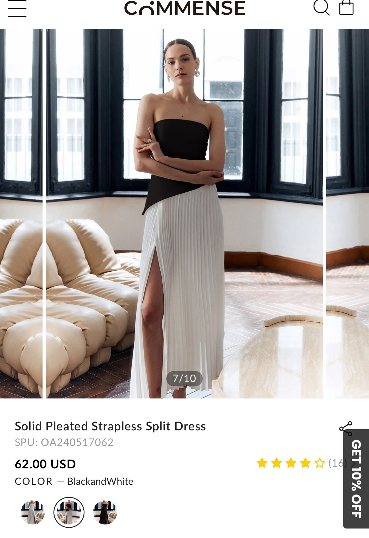 Commense- solid pleated strapless dress