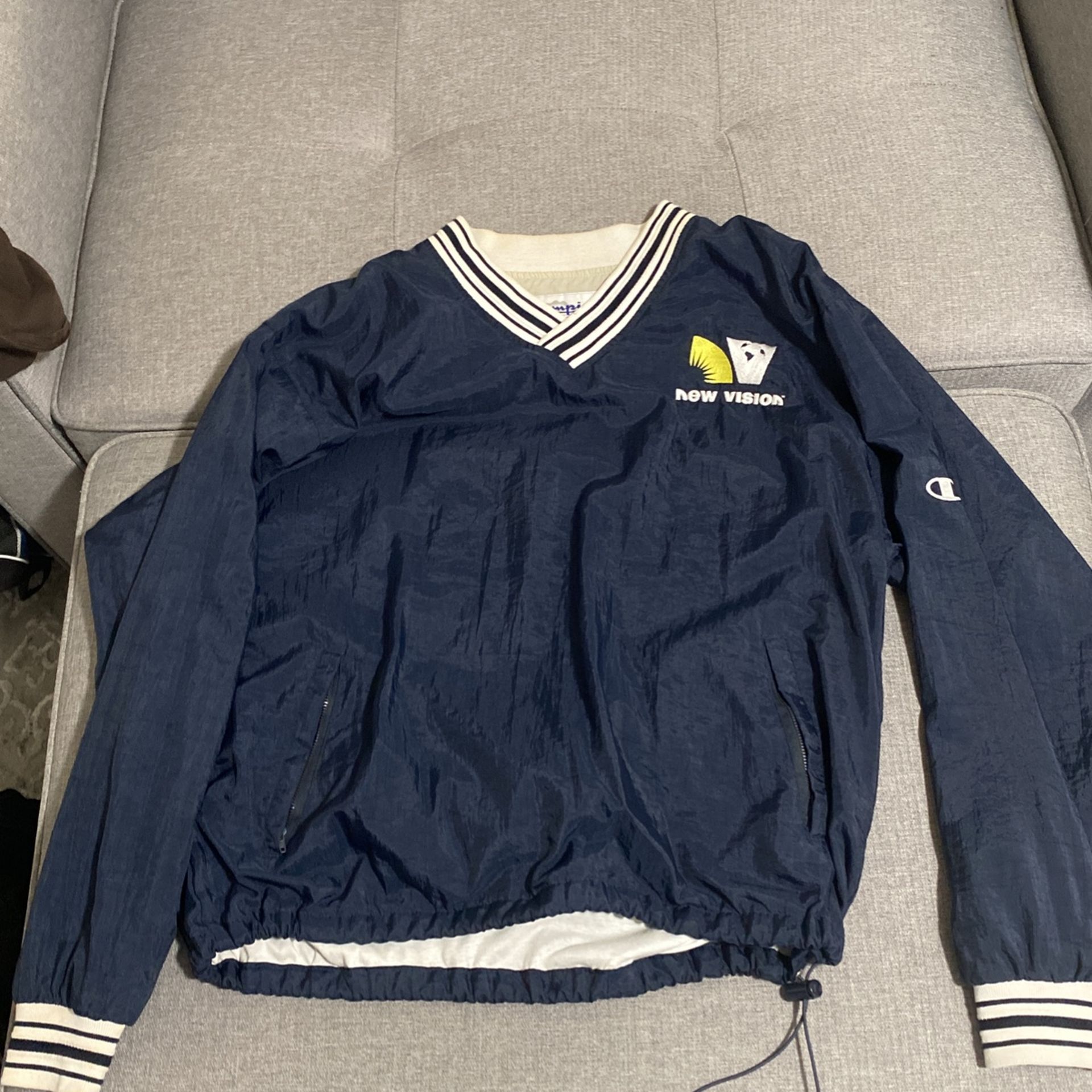 Size large Discontinued Vintage Champion Windbreaker Crewneck (Navy Blue)