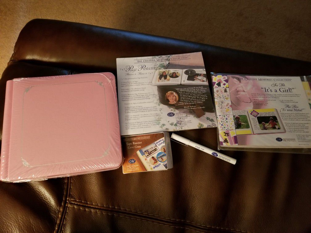 Creative Memories Collection, Pink Album, It's a Girl Snap Pack, Page Protectors, Tape Runner and Fine Tip Black Marker