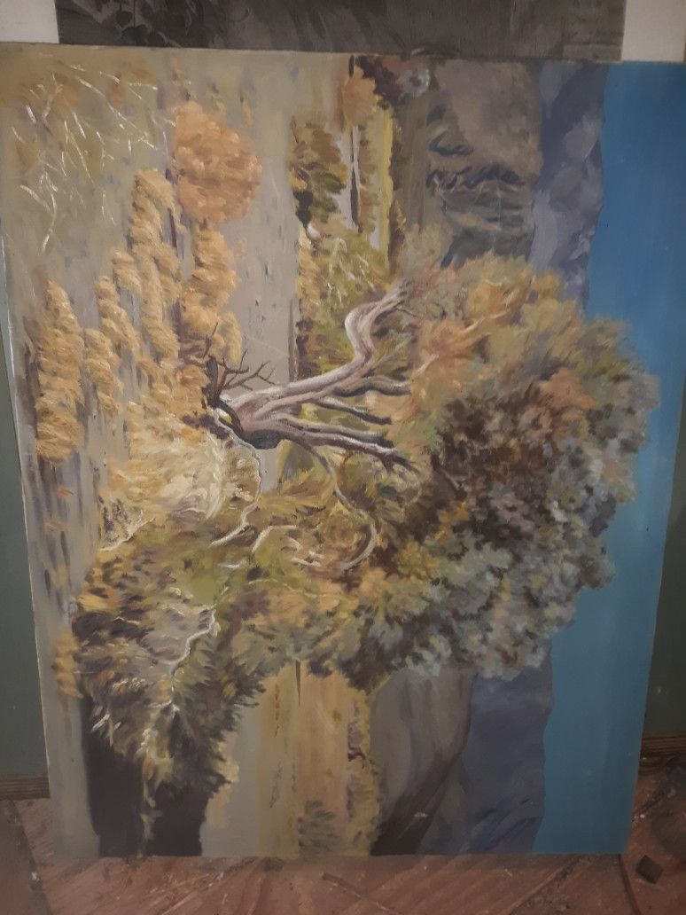 Vintage Antique Smoke Tree Painting Desert Mid Century
