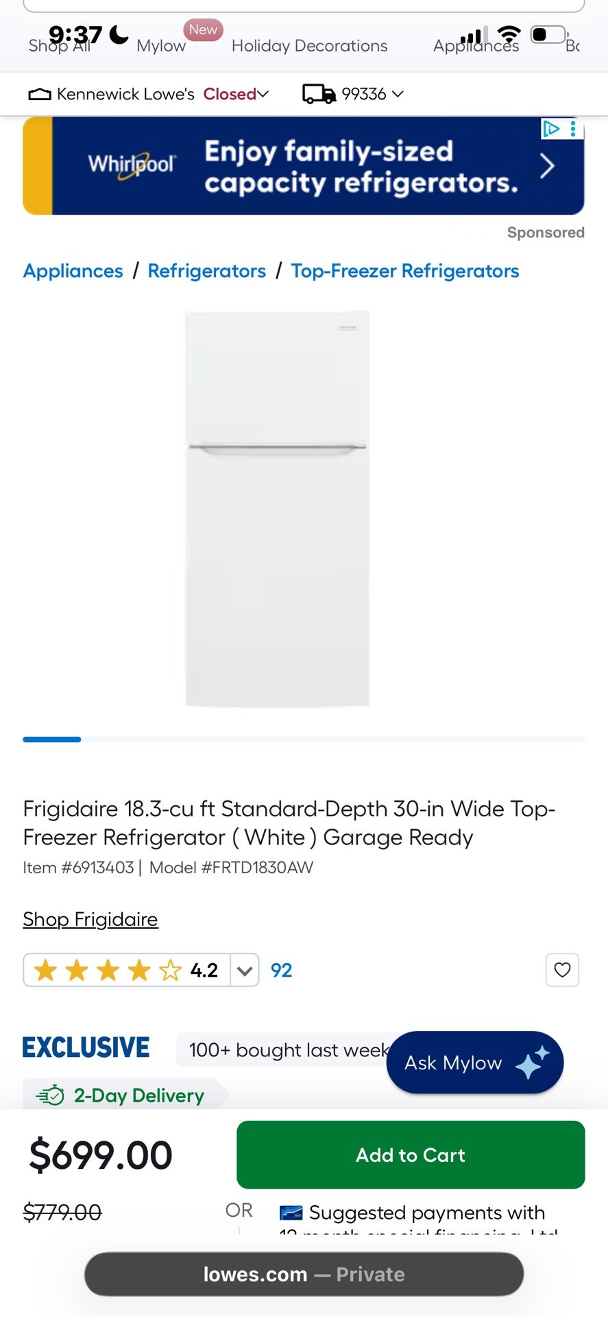 Frigidaire Refrigerator Like new