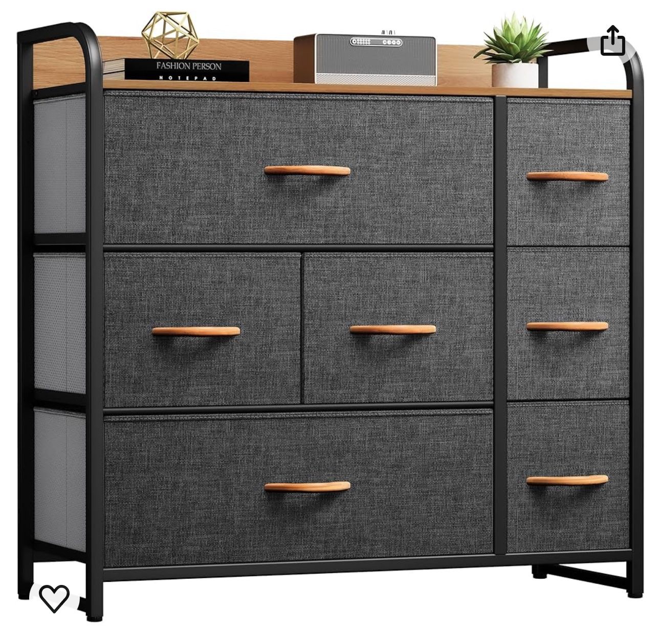 Fabric Dresser with 7 Drawers, Black Dresser & Chest of Drawers, Storage Tower with Large Capacity