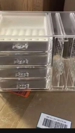 Acrylic Clear Jewelry Organizer Storage Box 4 Velvet Drawers & 2 Slide Outs