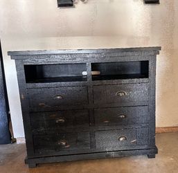 distressed black solid wood dresser
