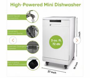 18 in. White Electronic Portable 120-volt Dishwasher with 3-Cycles with 8 Place Settings Capacity