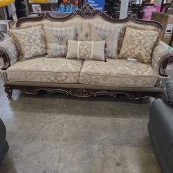 Homelegance Balthasar Brown Ornate Sofa with 5 pillows
