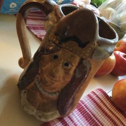 Two Mid evil Funny Face Clay Mugs 