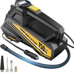 12V DC Air Pump for Car Tires with 150PSI LCD Digital Gauge & Emergency LED Light,