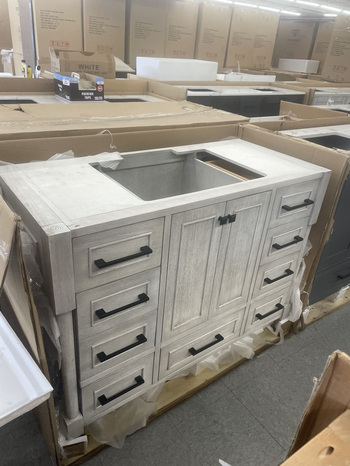Bathroom vanity cabinet 48” solid mango Quartz top with sink and backsplash 