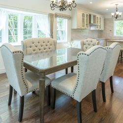 Jeanette Black-Linen Dining Room Set /Dining table and Chairs 