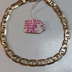 14k Yellow Gold Mens Mariner Link Designer Bracelet By AJS 7mm  9" In Length 