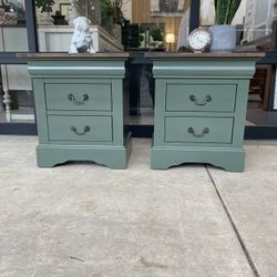 Green Side Tables With Barnwood Tops