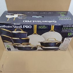 Gotham Steel Pro Hammered Ceramic Nonstick 13 Piece Cookware Set 
